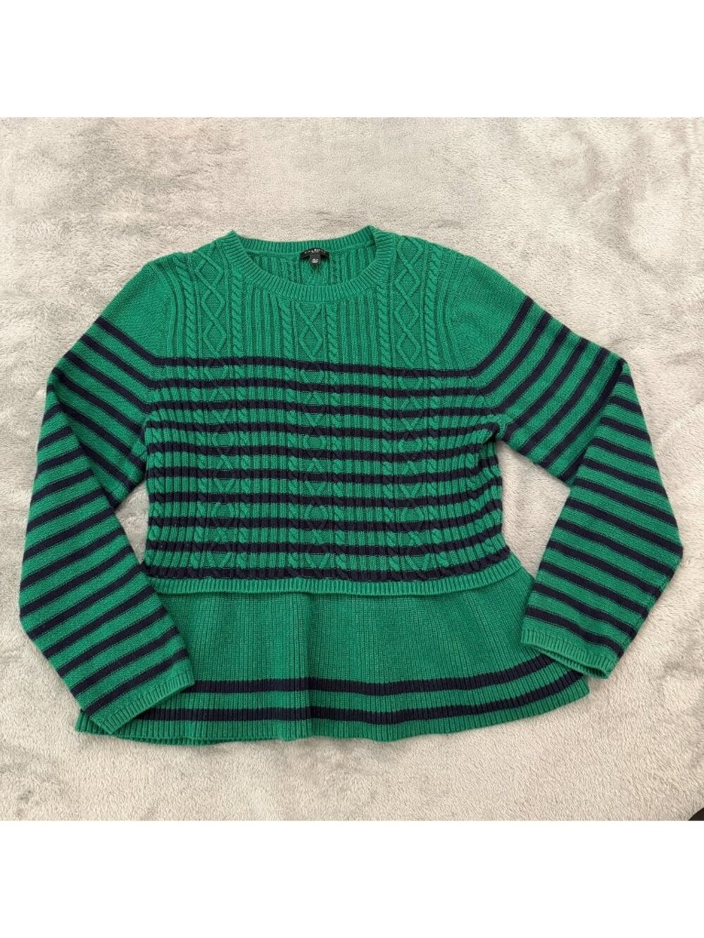 Talbots Green Navy Cable Knit Peplum Sweater Womens XLP Extra Large Petite XL